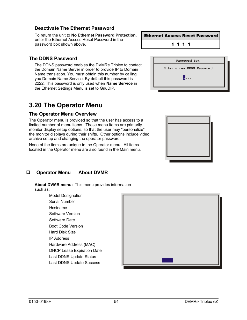 20 the operator menu | GE Triplex DVMRe 4eZT User Manual | Page 54 / 81