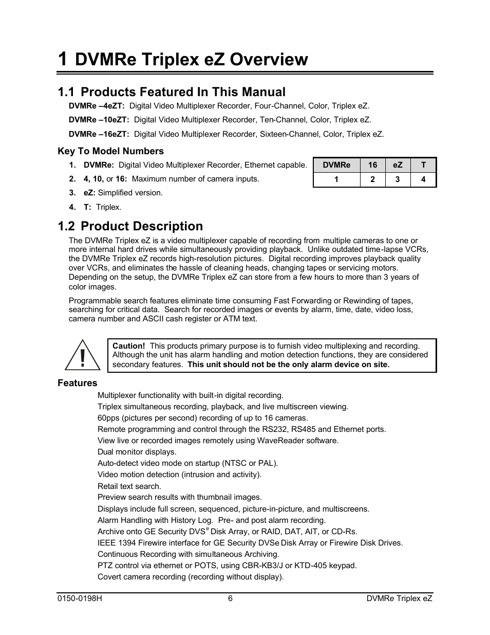 Dvmre triplex ez overview, 1 products featured in this manual, 2 product description | GE Triplex DVMRe 4eZT User Manual | Page 6 / 81
