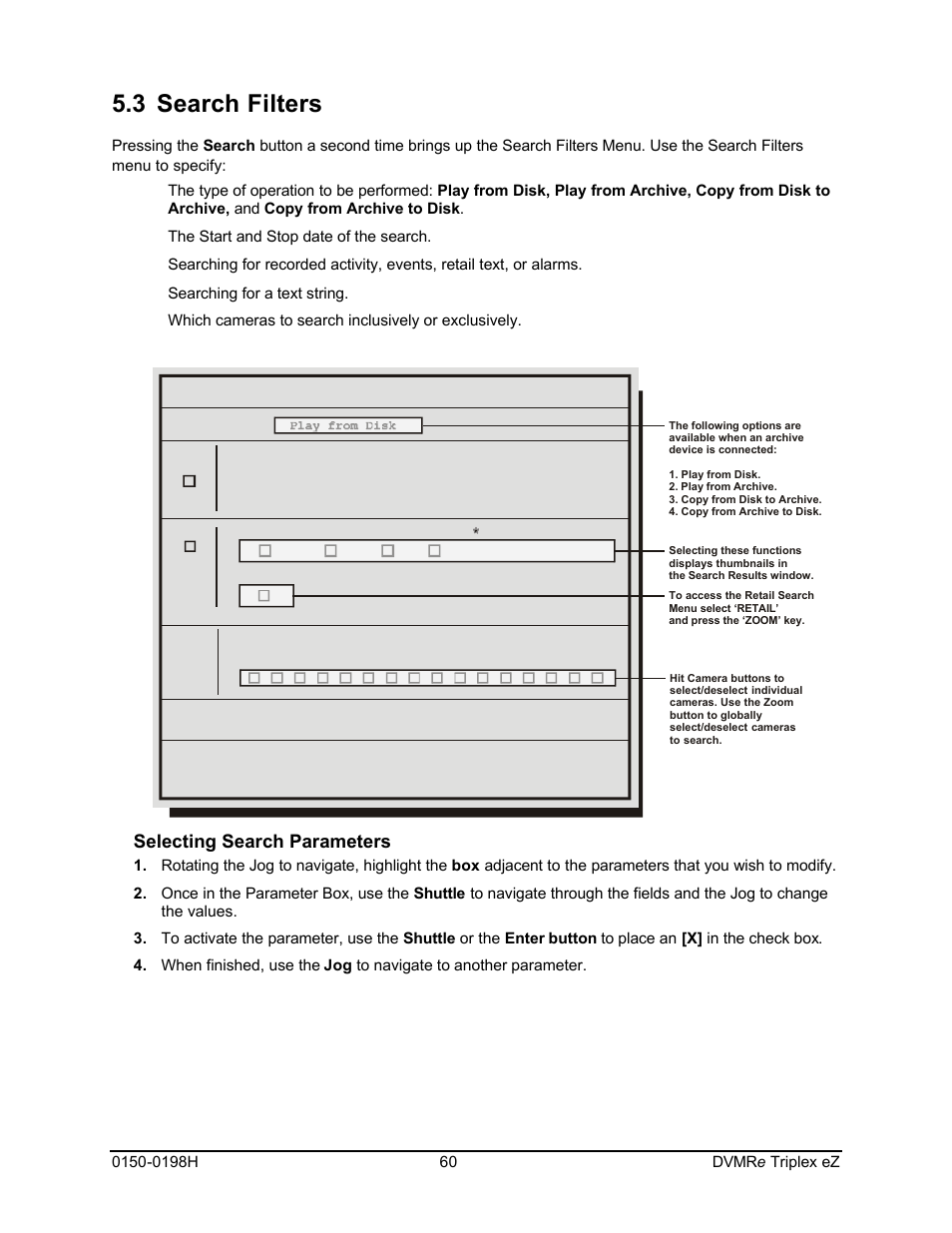 3 search filters, Selecting search parameters | GE Triplex DVMRe 4eZT User Manual | Page 60 / 81