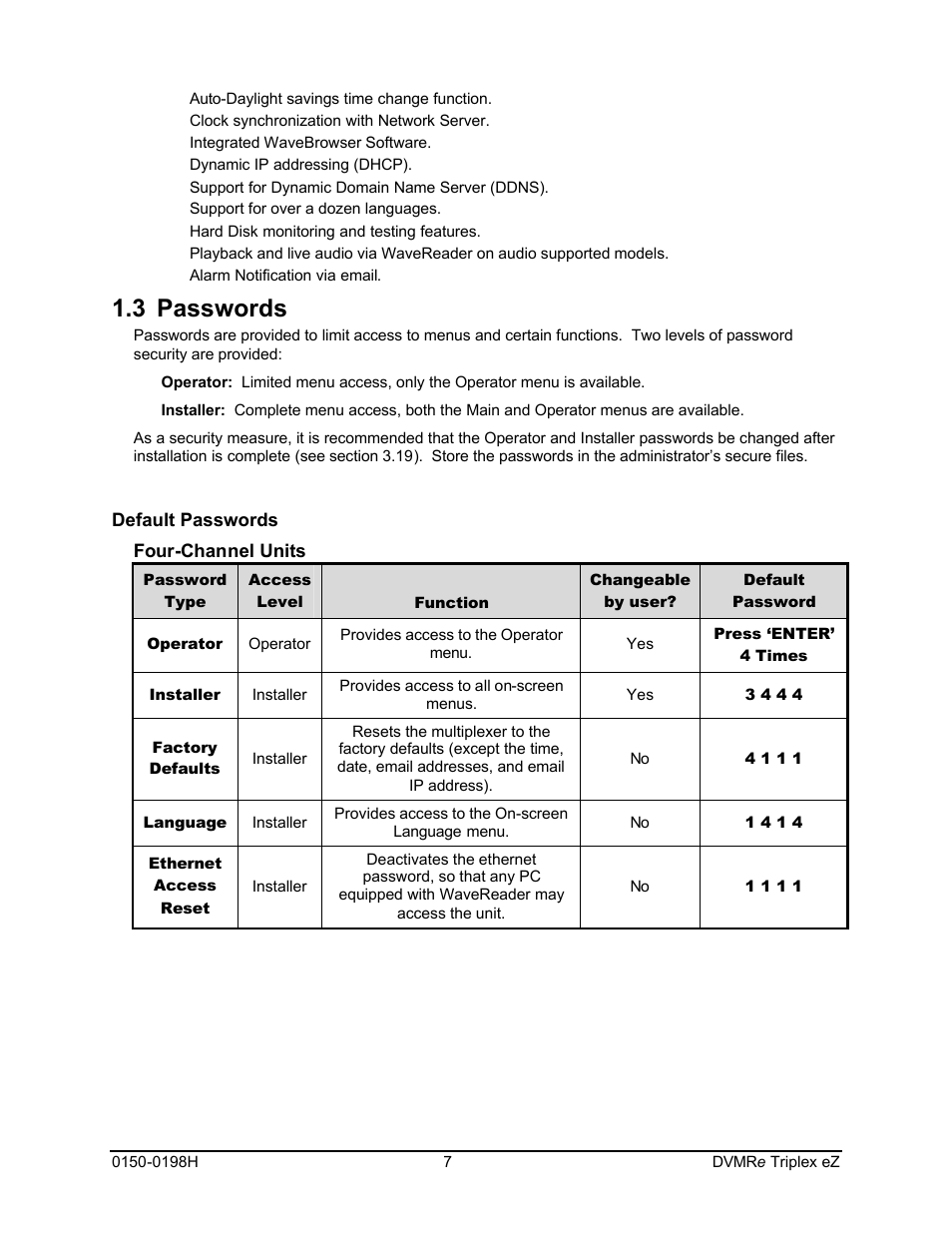 3 passwords | GE Triplex DVMRe 4eZT User Manual | Page 7 / 81
