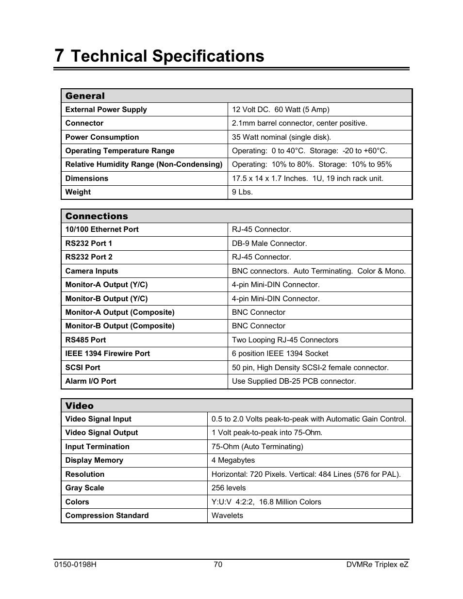 Technical specifications | GE Triplex DVMRe 4eZT User Manual | Page 70 / 81