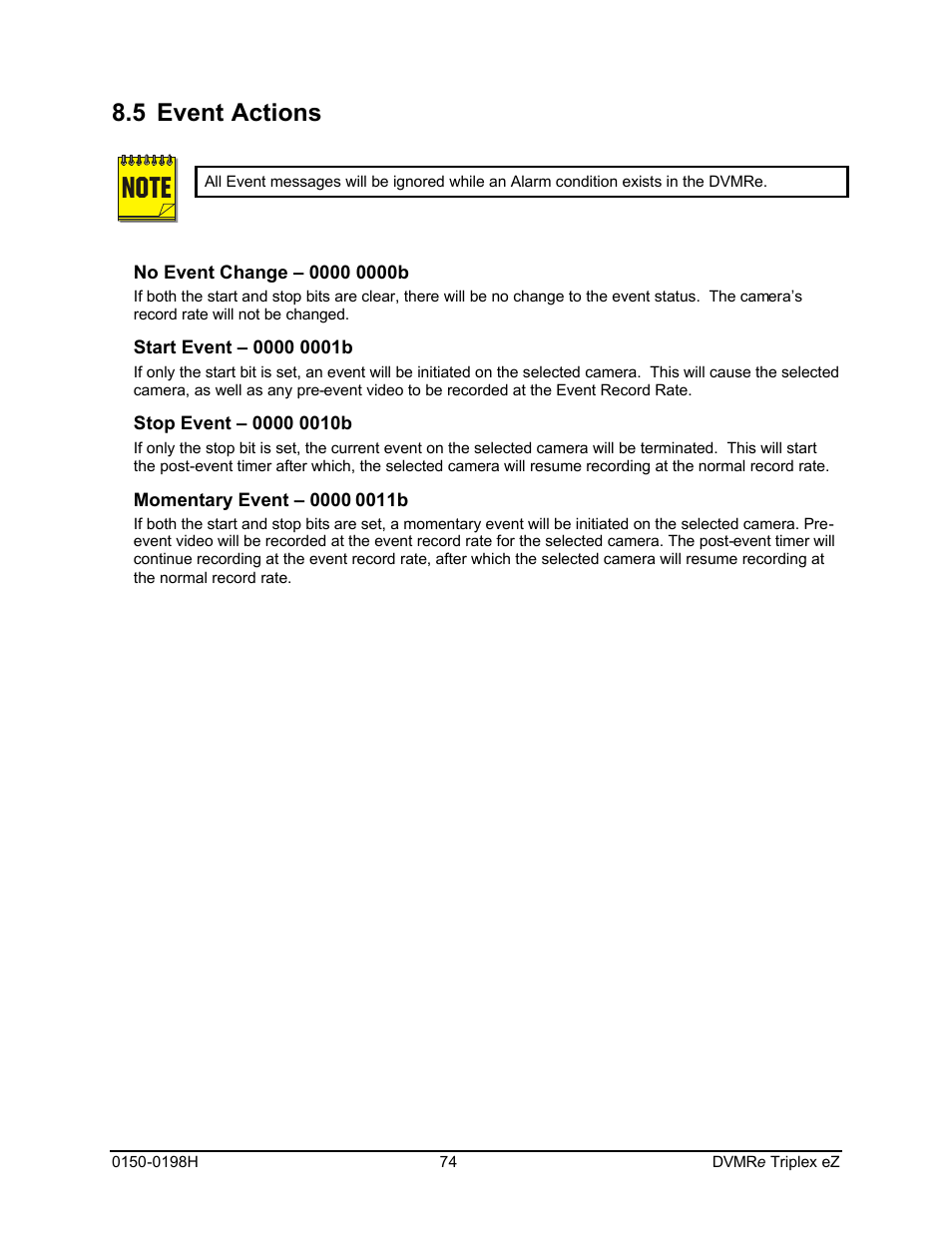 5 event actions | GE Triplex DVMRe 4eZT User Manual | Page 74 / 81