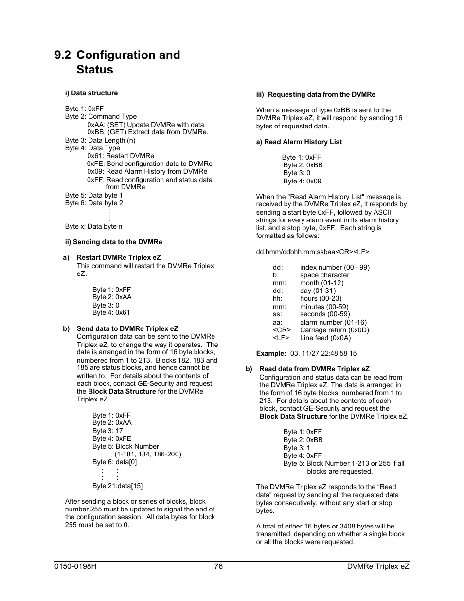 2 configuration and status | GE Triplex DVMRe 4eZT User Manual | Page 76 / 81
