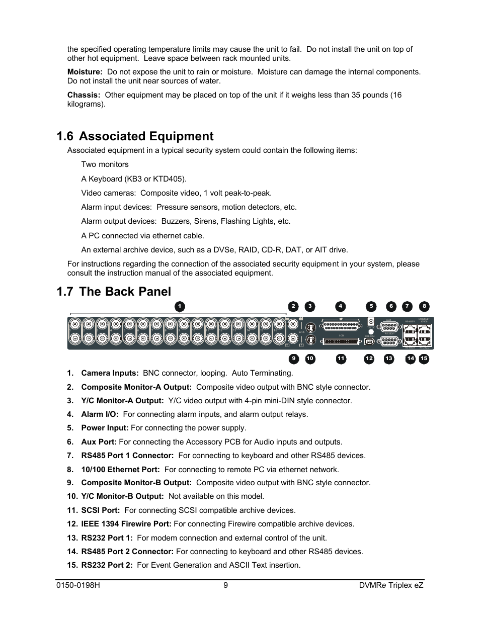 6 associated equipment, 7 the back panel | GE Triplex DVMRe 4eZT User Manual | Page 9 / 81