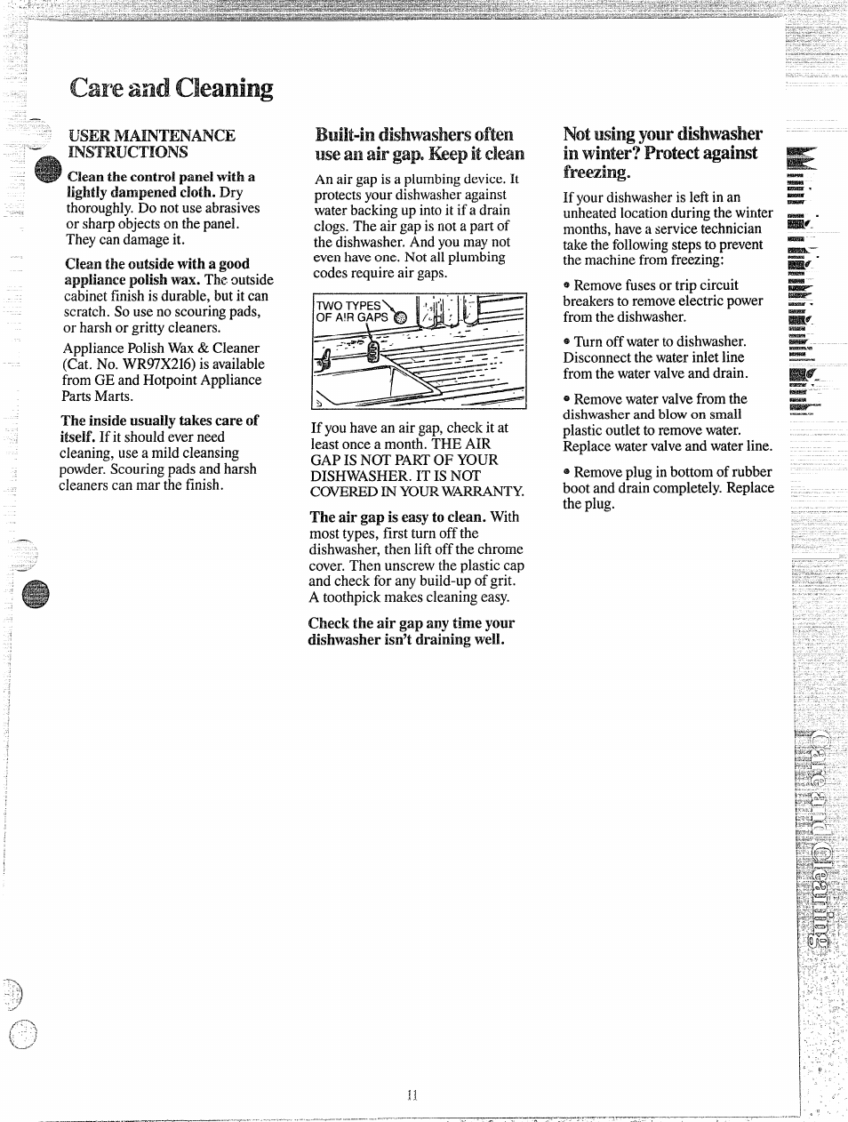 Freezlnge, Care and cleaning | GE 165D3080P049 User Manual | Page 11 / 16