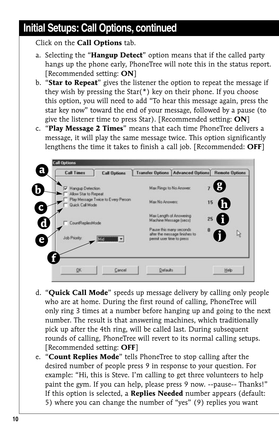 Initial setups: call options, continued | GE 10/02 Network User Manual | Page 10 / 32