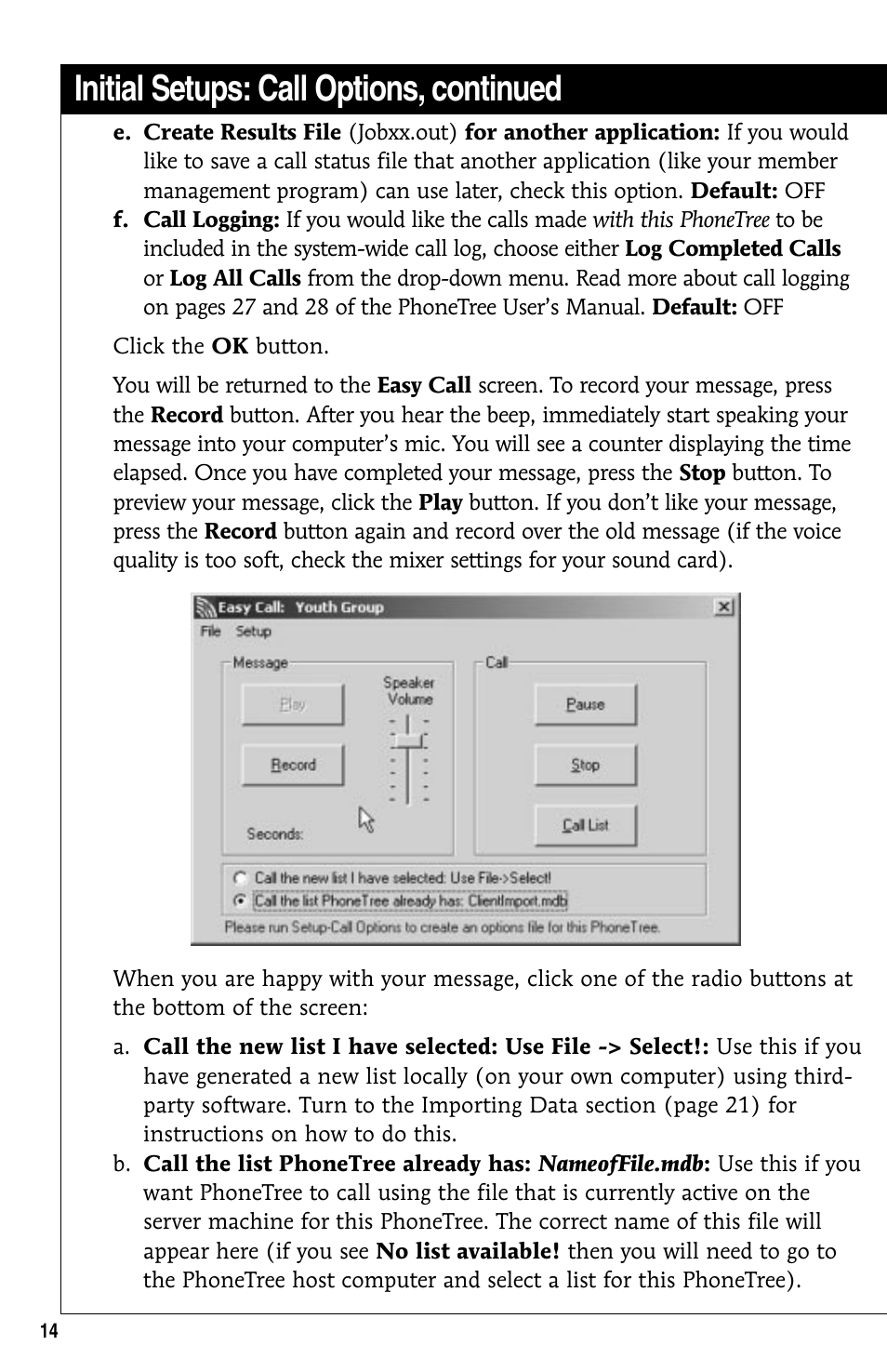 Initial setups: call options, continued | GE 10/02 Network User Manual | Page 14 / 32