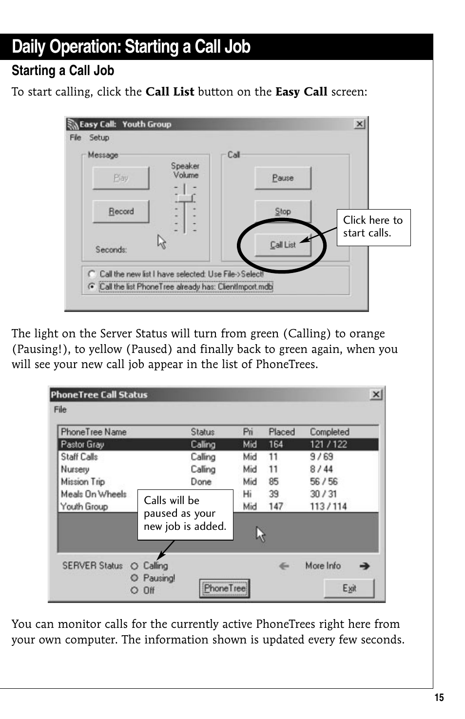 Starting a call job, Daily operation, Daily operation: starting a call job | GE 10/02 Network User Manual | Page 15 / 32