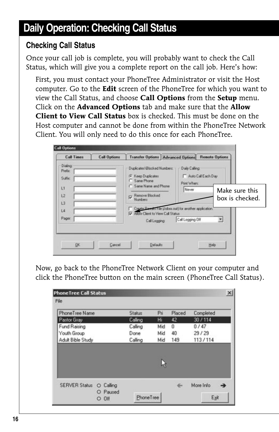 Checking call status, Daily operation: checking call status | GE 10/02 Network User Manual | Page 16 / 32