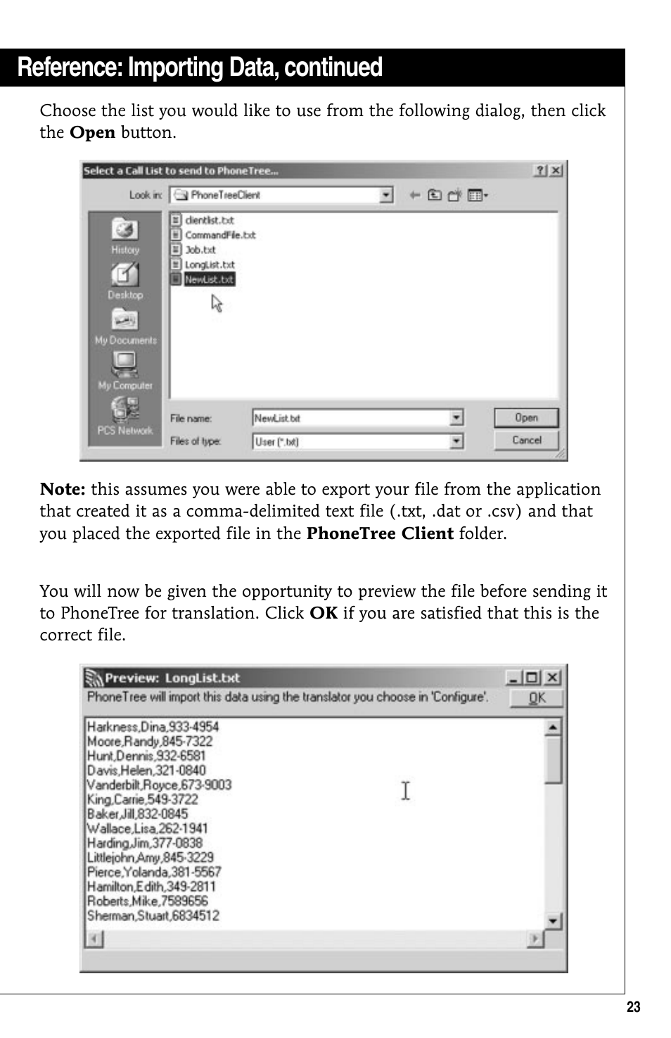 Reference: importing data, continued | GE 10/02 Network User Manual | Page 23 / 32