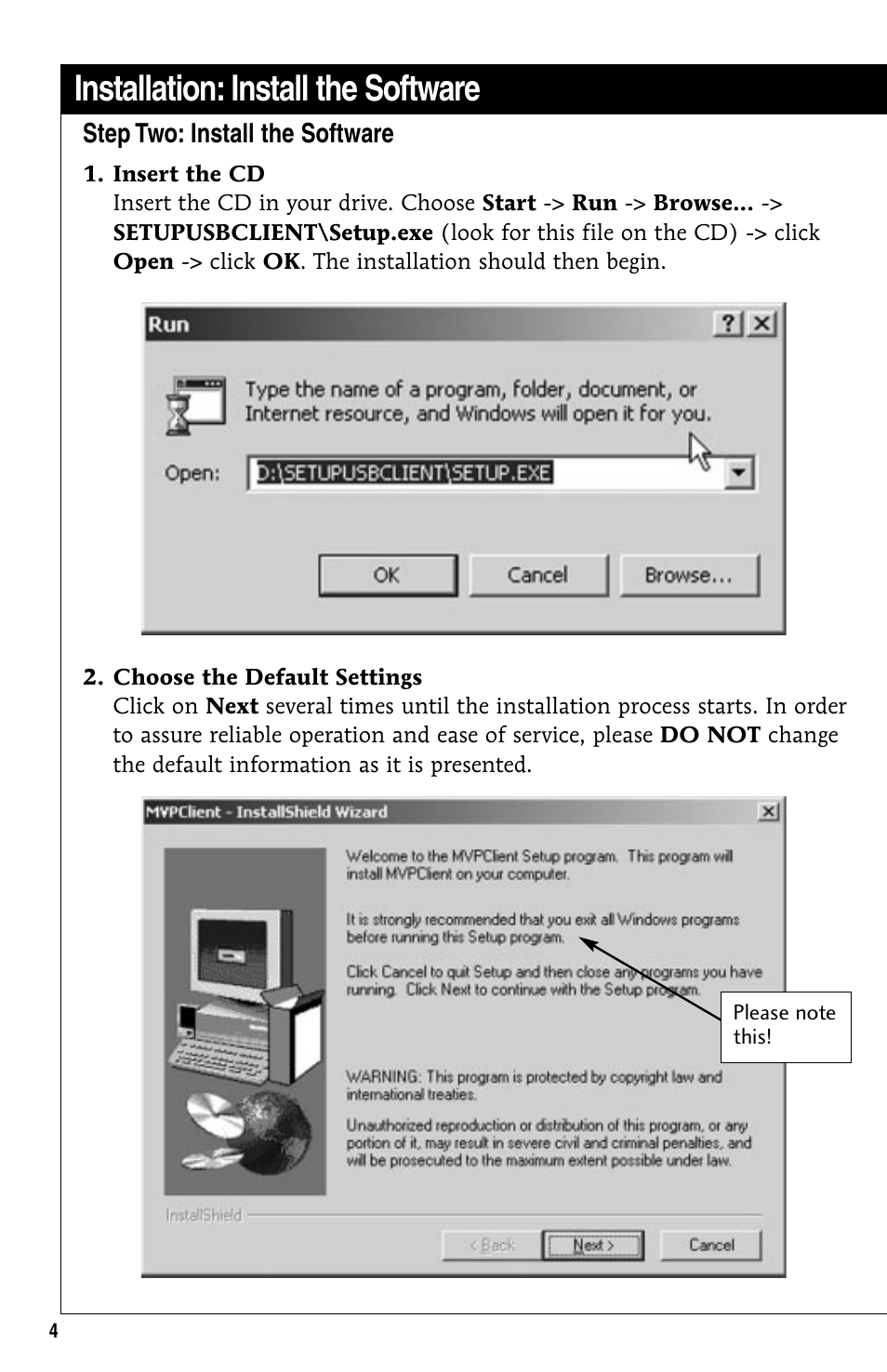 Install the software, Step two: install the software, Installation: install the software | GE 10/02 Network User Manual | Page 4 / 32