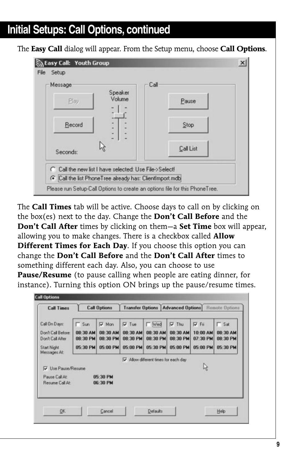 Initial setups: call options, continued | GE 10/02 Network User Manual | Page 9 / 32