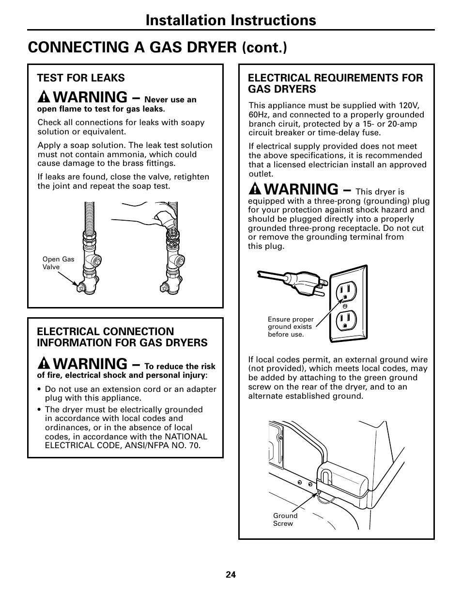 Warning | GE DPGT750 User Manual | Page 24 / 44