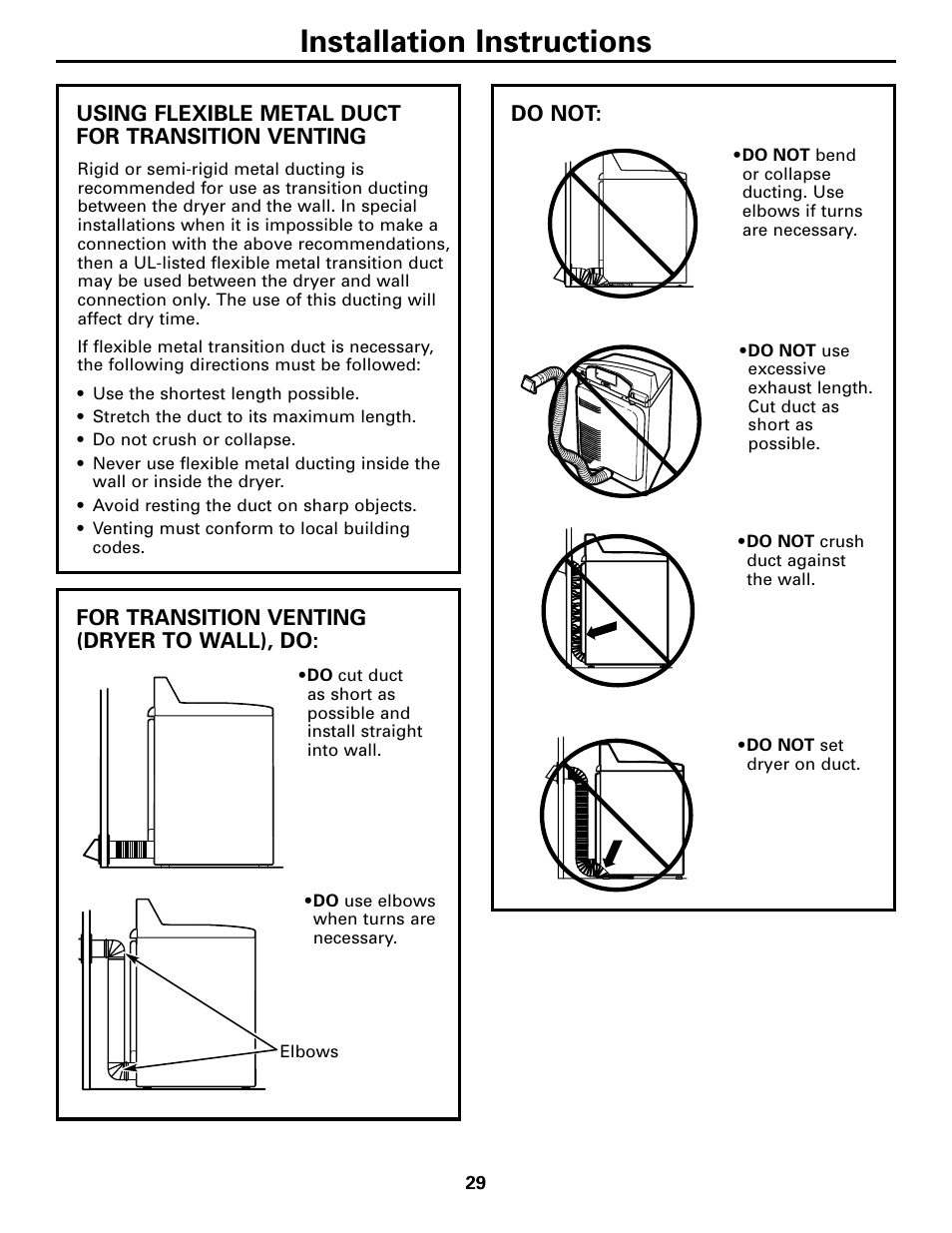 Installation instructions | GE DPGT750 User Manual | Page 29 / 44