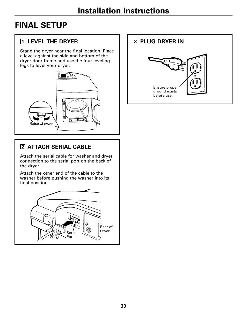 Final setup, Final setup , 34, Installation instructions | GE DPGT750 User Manual | Page 33 / 44