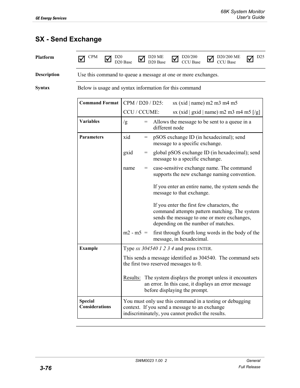 Sx - send exchange, Send exchange -76 | GE 68K System User Manual | Page 102 / 112