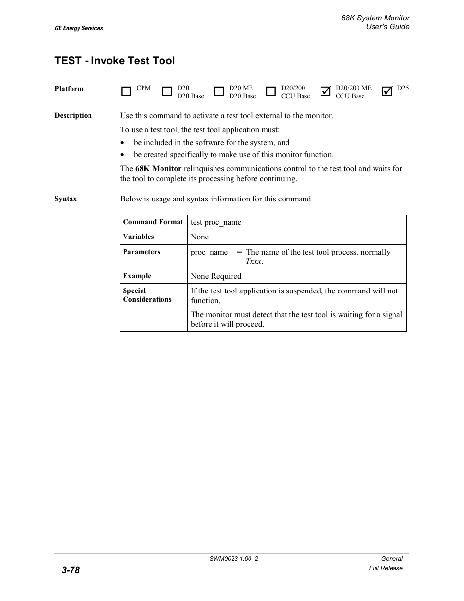 Test - invoke test tool, Test, Invoke test tool -78 | GE 68K System User Manual | Page 104 / 112