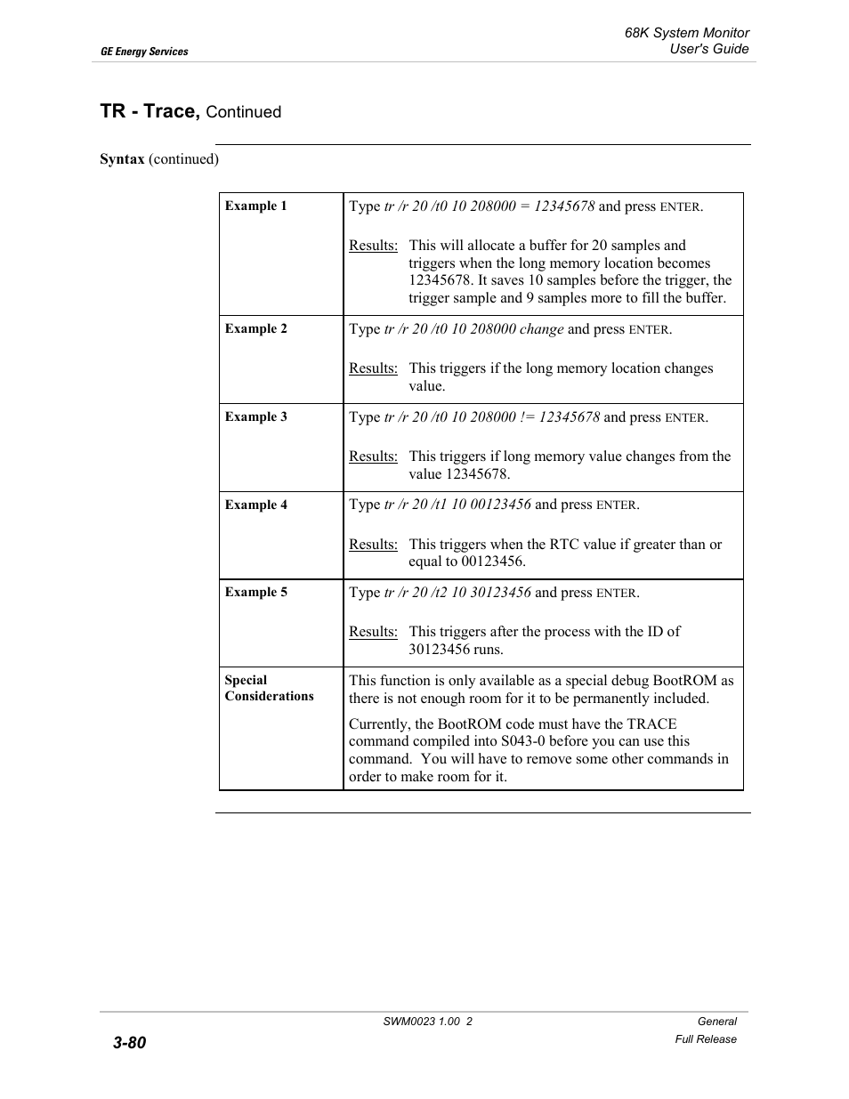 Tr - trace | GE 68K System User Manual | Page 106 / 112