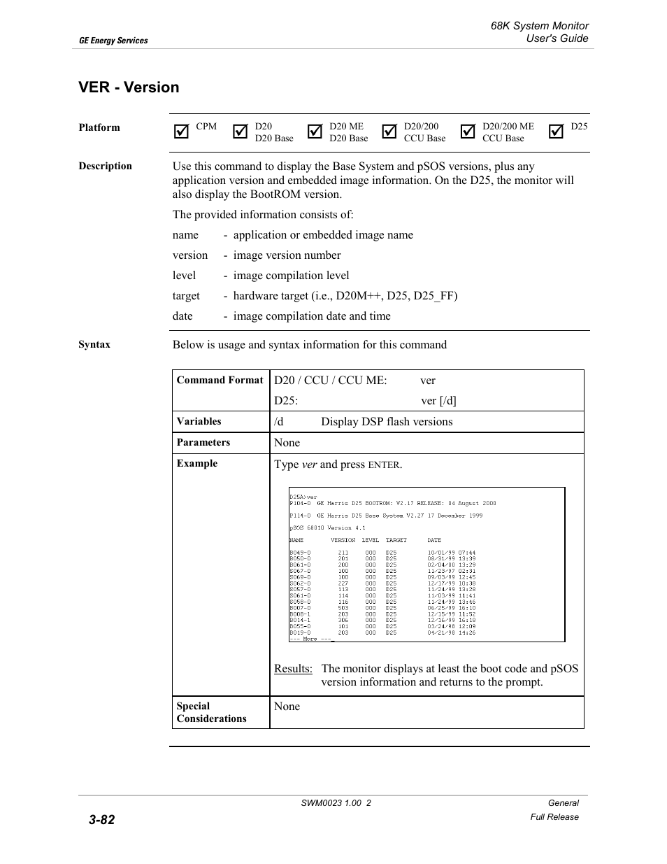 Ver - version, Version -82 | GE 68K System User Manual | Page 108 / 112