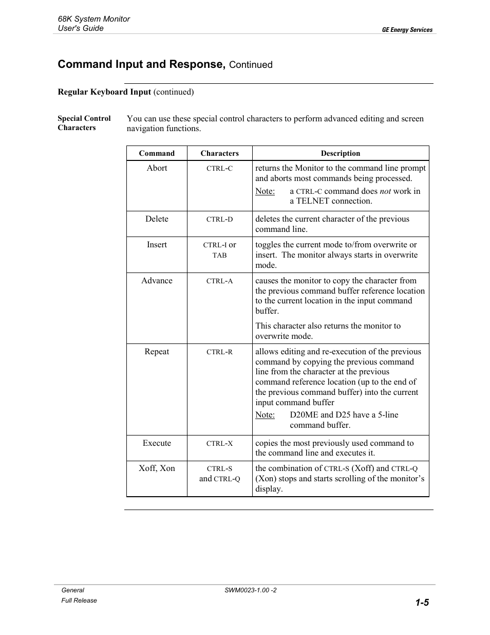 Command input and response | GE 68K System User Manual | Page 15 / 112