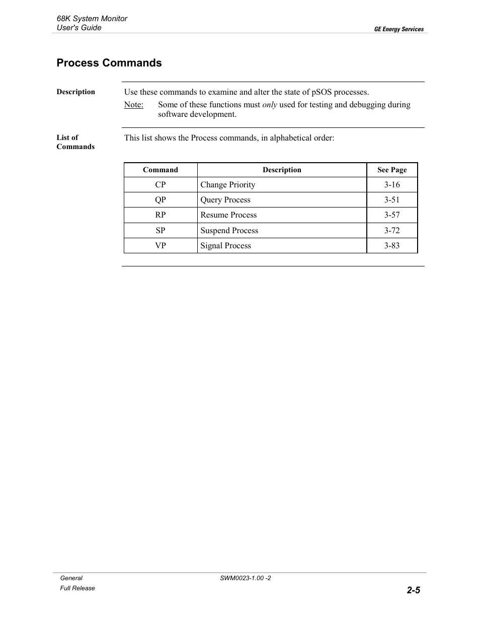 Process commands, Process commands -5 | GE 68K System User Manual | Page 23 / 112