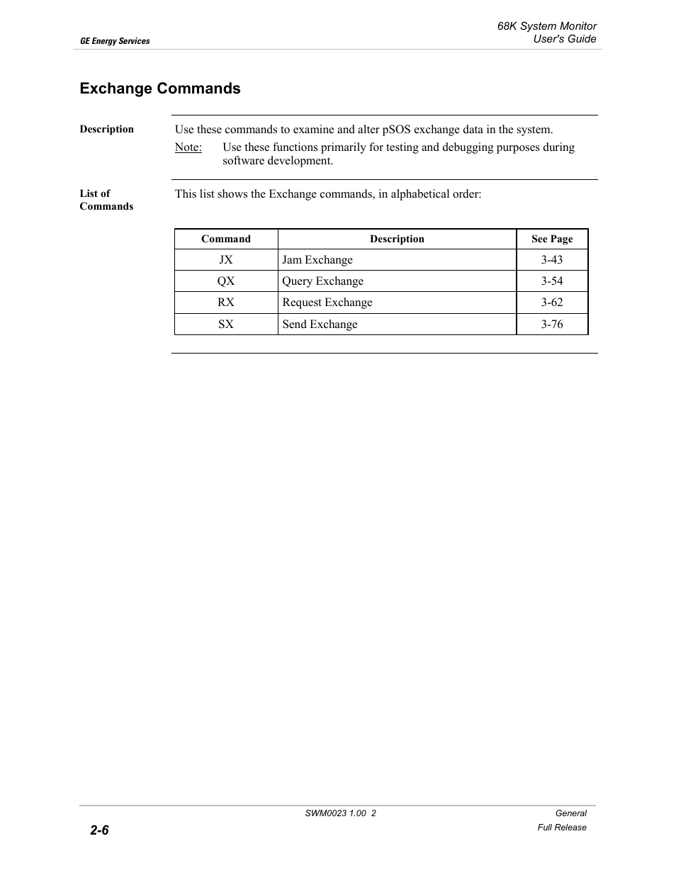 Exchange commands, Exchange commands -6 | GE 68K System User Manual | Page 24 / 112