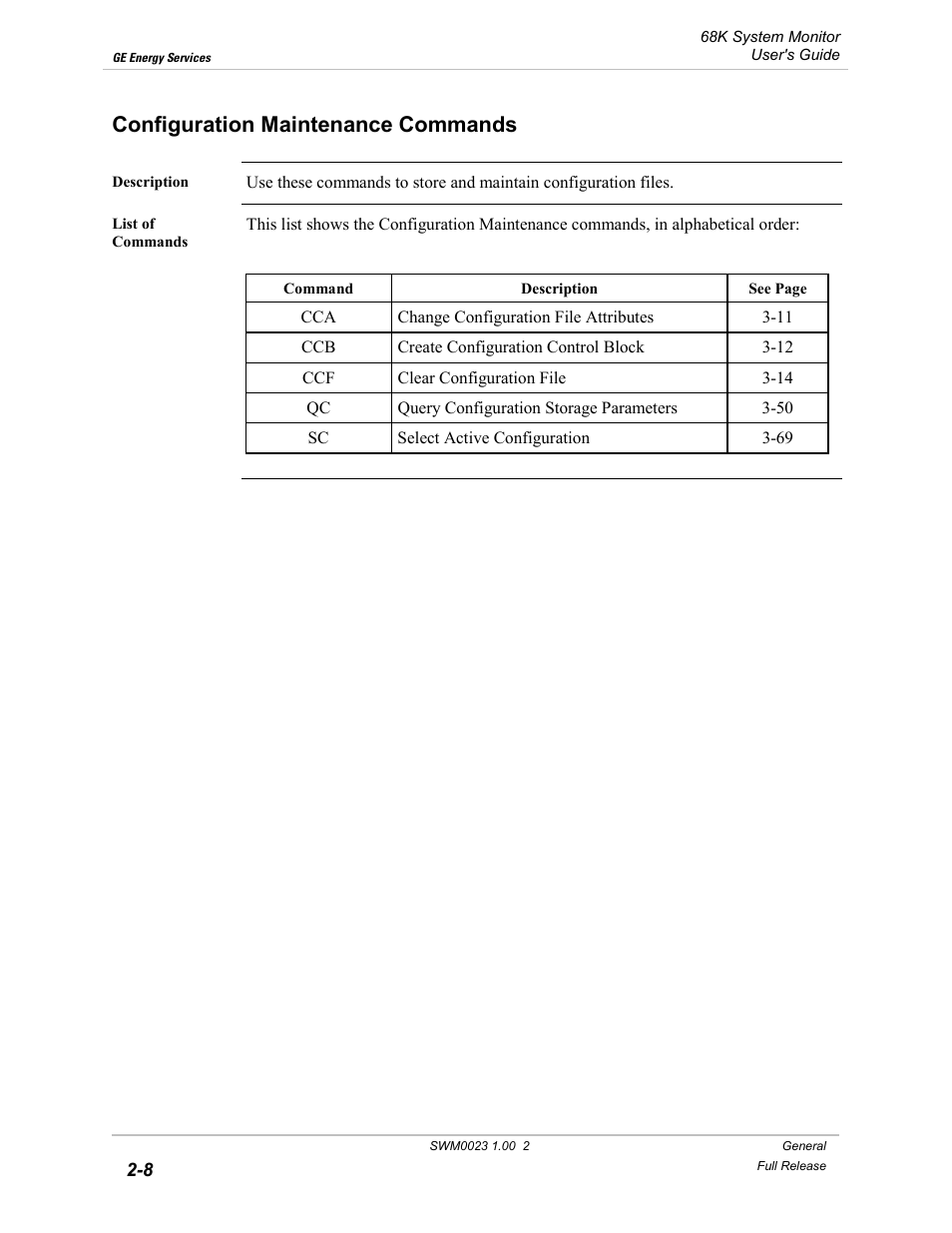 Configuration maintenance commands, Configuration maintenance commands -8 | GE 68K System User Manual | Page 26 / 112