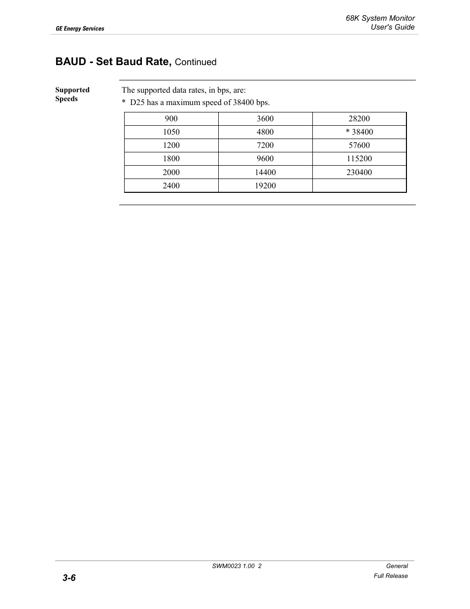 Baud - set baud rate | GE 68K System User Manual | Page 32 / 112