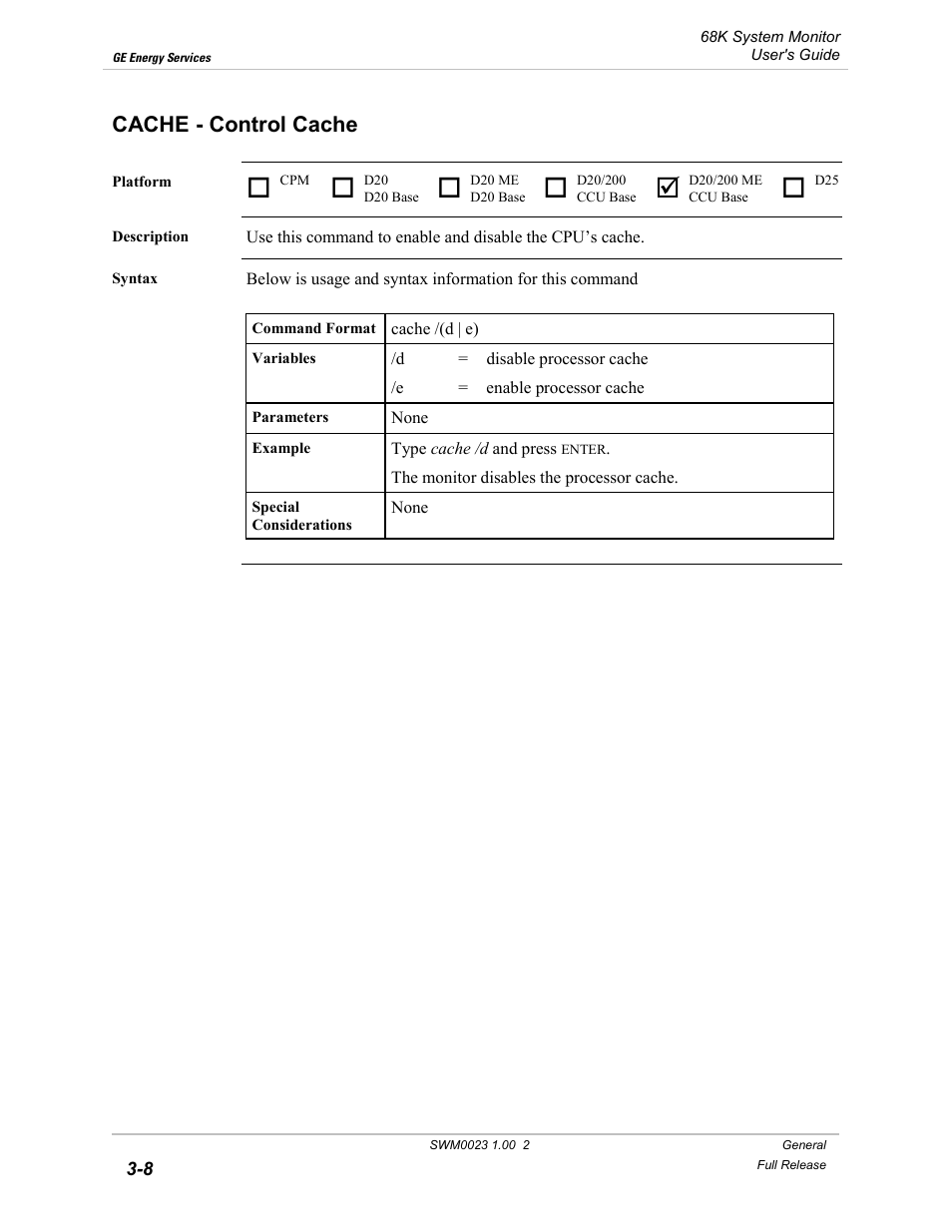 Cache - control cache, Cache, Control cache -8 | GE 68K System User Manual | Page 34 / 112