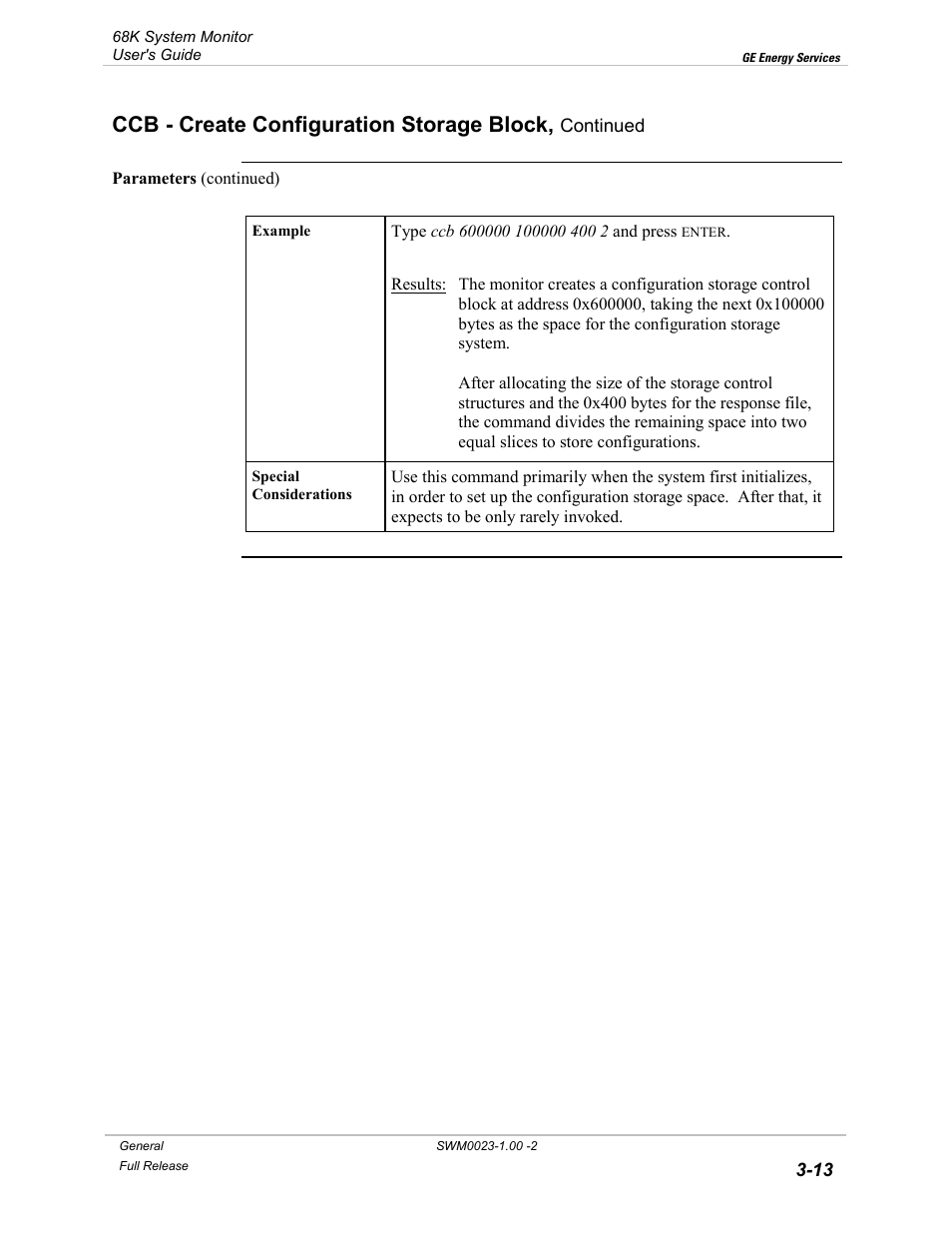 Ccb - create configuration storage block | GE 68K System User Manual | Page 39 / 112