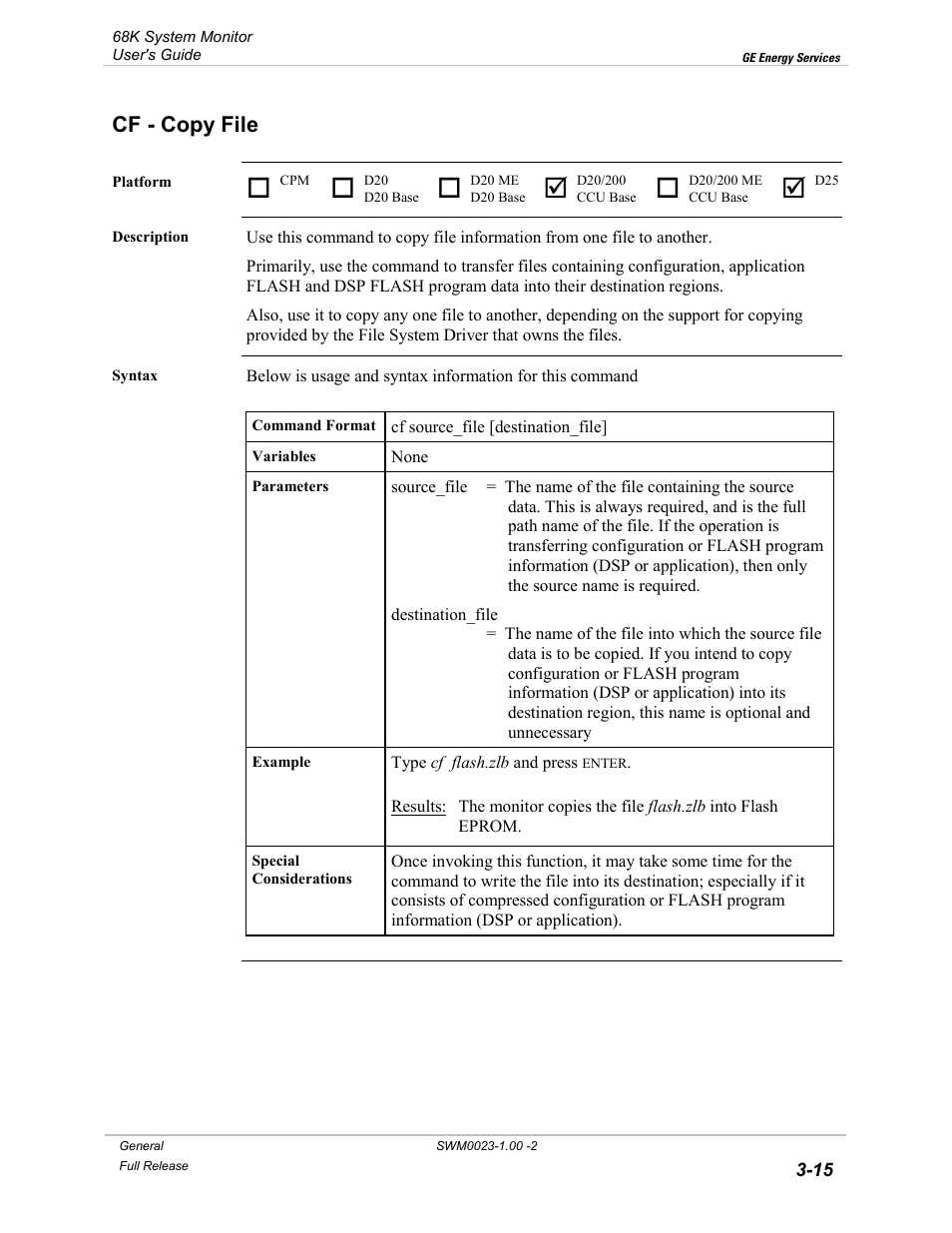 Cf - copy file, Copy file -15 | GE 68K System User Manual | Page 41 / 112