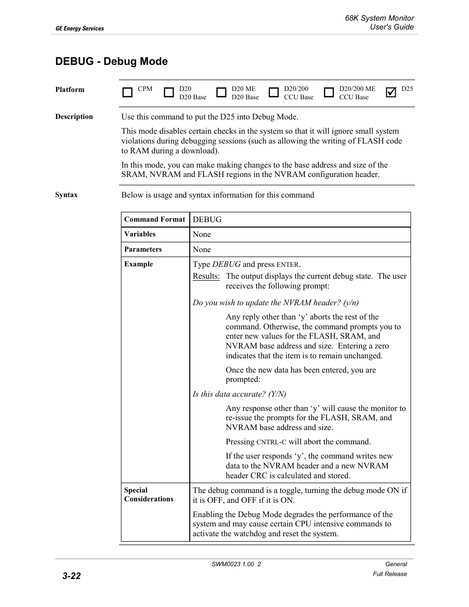 Debug - debug mode, Debug, Debug mode -22 | GE 68K System User Manual | Page 48 / 112