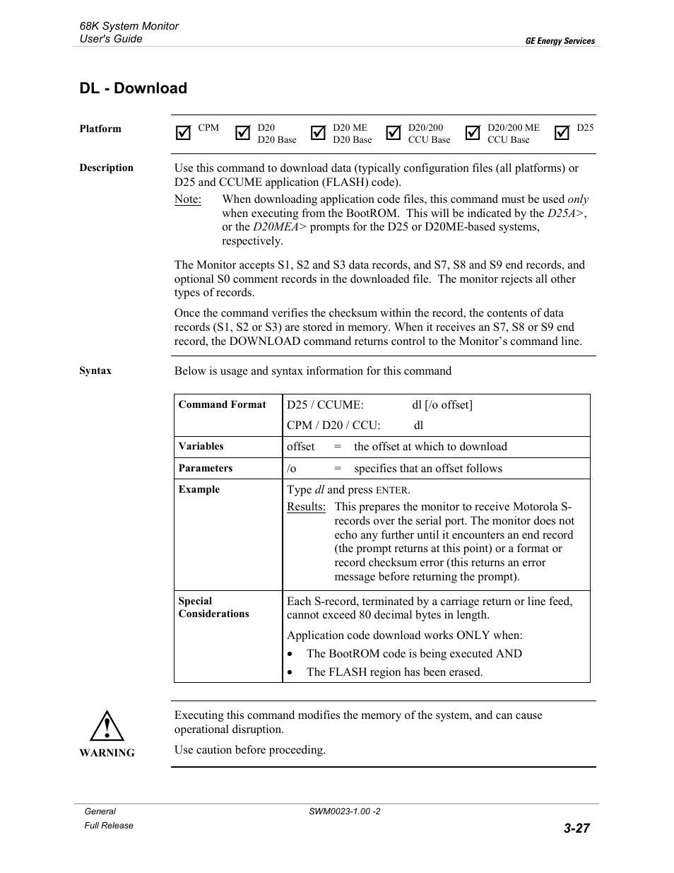 Dl - download, Download -27 | GE 68K System User Manual | Page 53 / 112