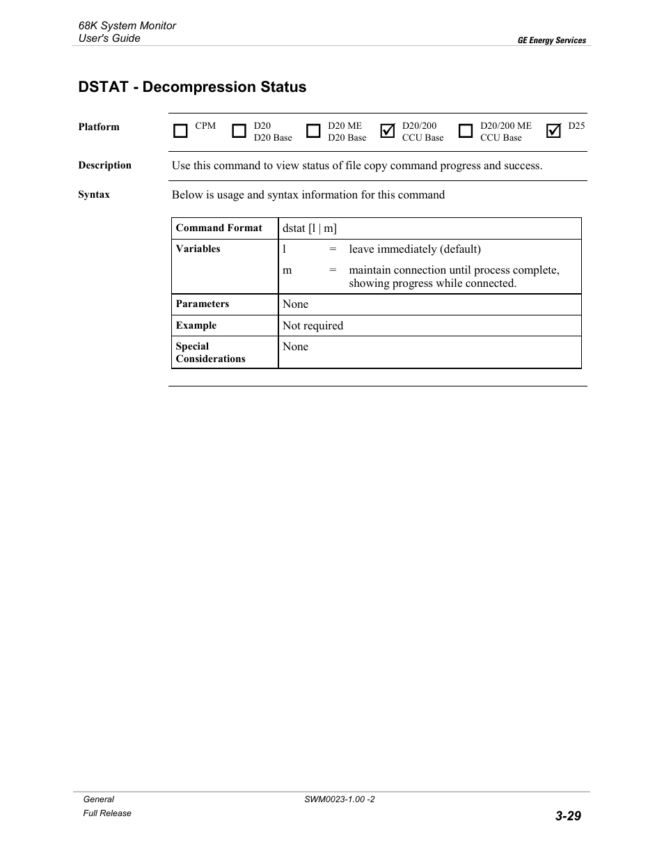Dstat - decompression status, Dstat, Decompression status -29 | GE 68K System User Manual | Page 55 / 112