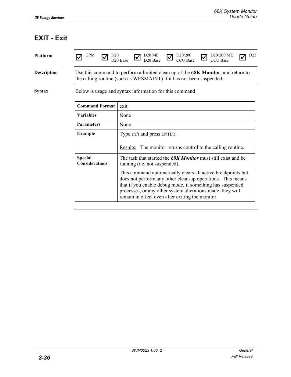 Exit - exit, Exit, Exit -36 | GE 68K System User Manual | Page 62 / 112