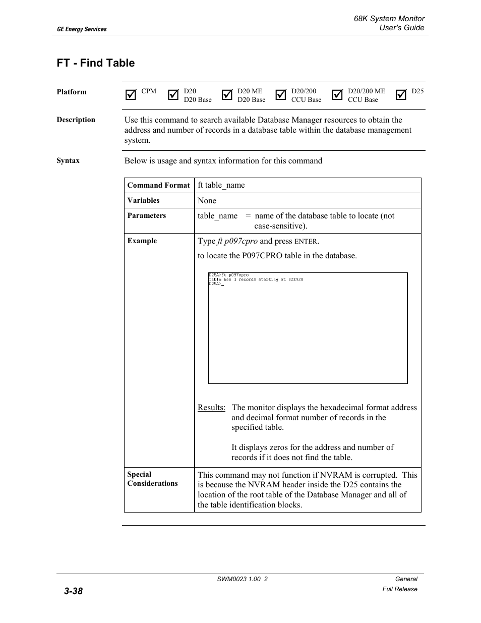 Ft - find table, Find table -38 | GE 68K System User Manual | Page 64 / 112