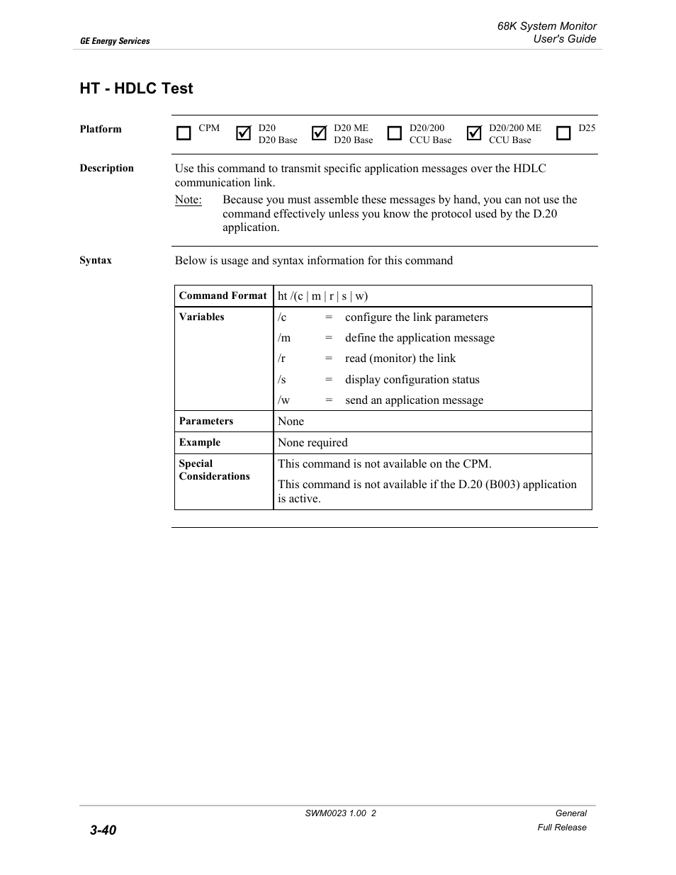 Ht - hdlc test, Hdlc test -40 | GE 68K System User Manual | Page 66 / 112