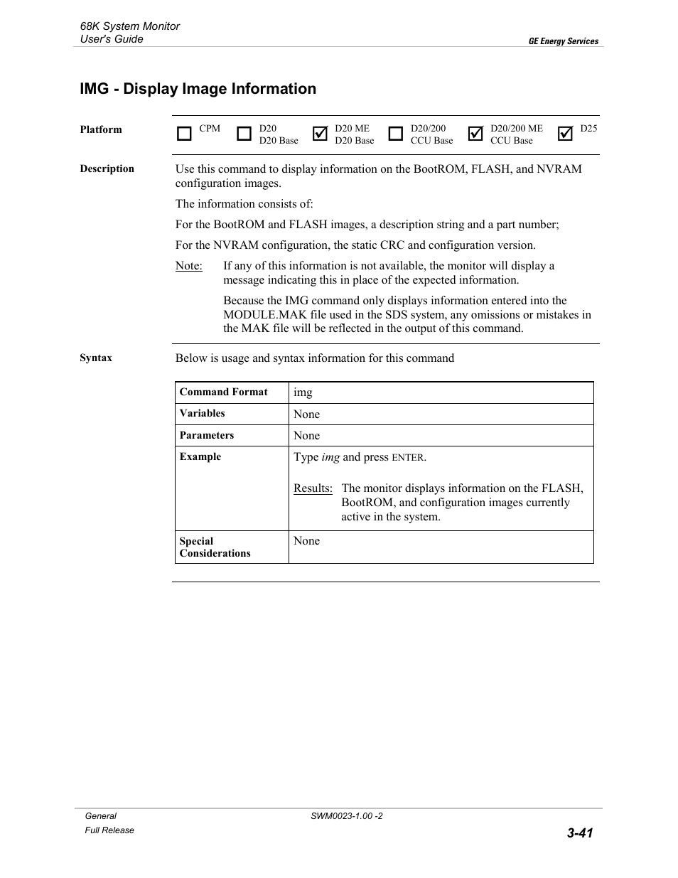 Img - display image information, Display image information -41 | GE 68K System User Manual | Page 67 / 112