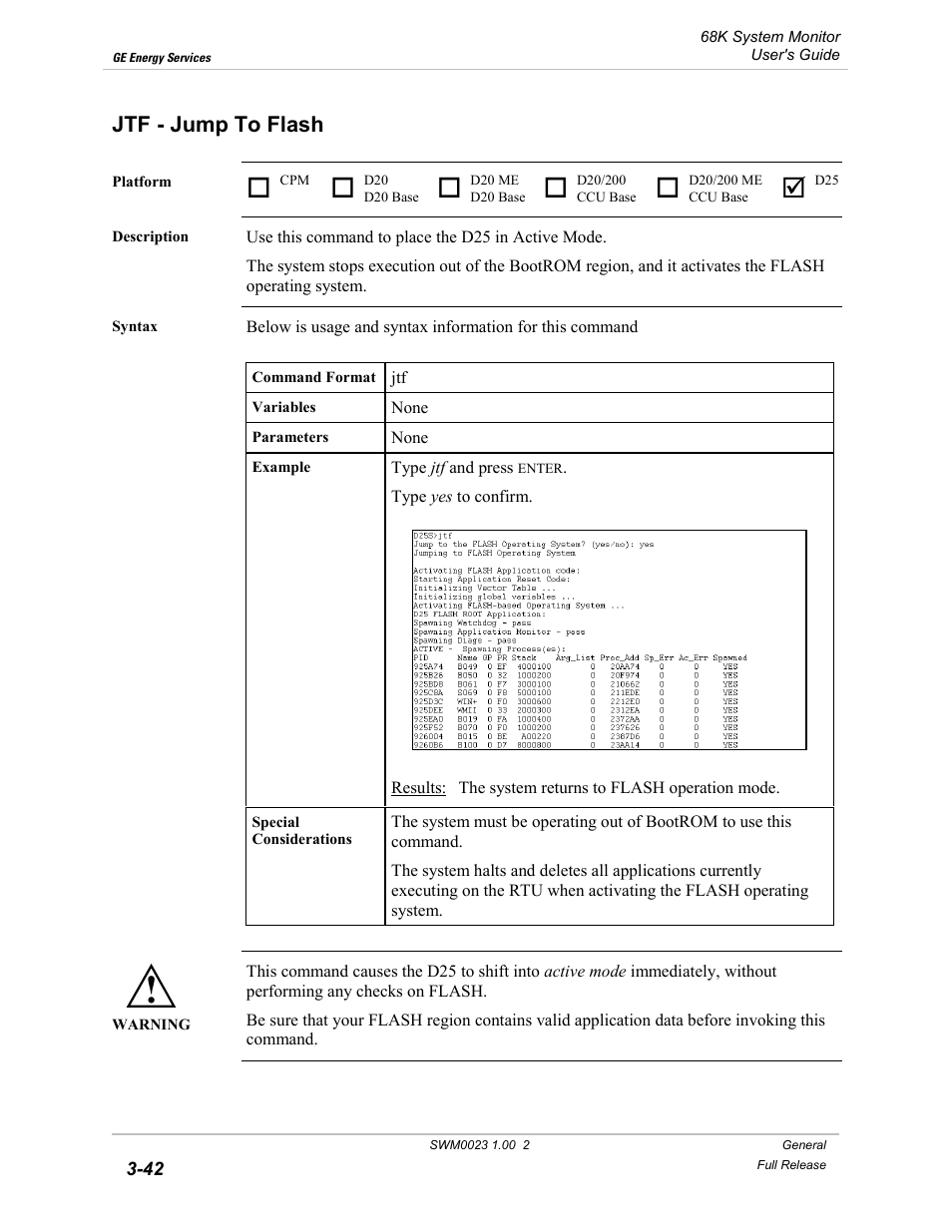 Jtf - jump to flash, Jump to flash -42 | GE 68K System User Manual | Page 68 / 112