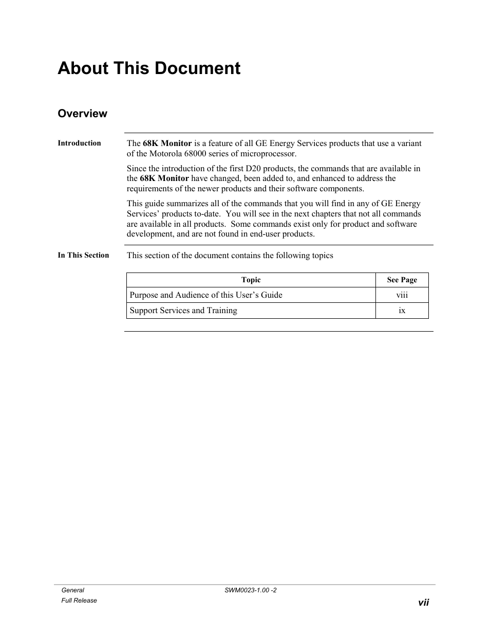 About this document, Overview | GE 68K System User Manual | Page 7 / 112
