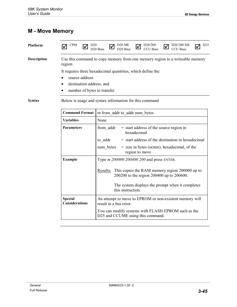 M - move memory, Move memory -45 | GE 68K System User Manual | Page 71 / 112
