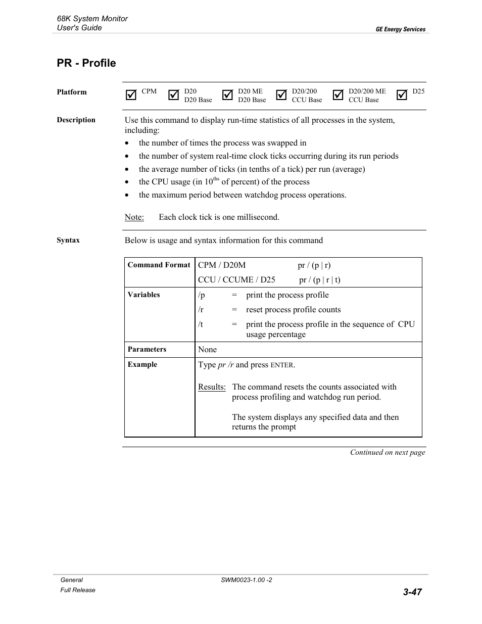 Pr - profile, Profile -47 | GE 68K System User Manual | Page 73 / 112