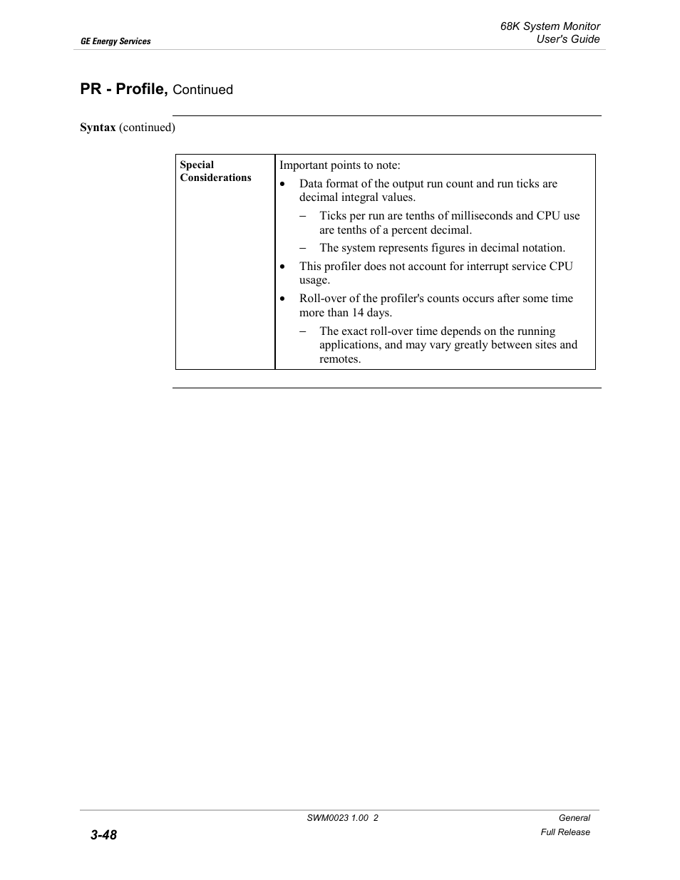 Pr - profile | GE 68K System User Manual | Page 74 / 112