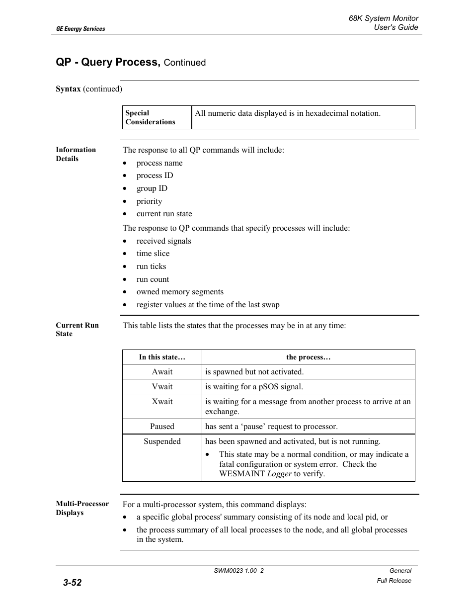 Qp - query process | GE 68K System User Manual | Page 78 / 112