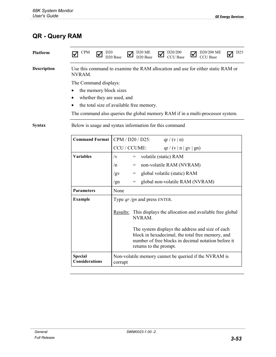 Qr - query ram, Query ram -53 | GE 68K System User Manual | Page 79 / 112