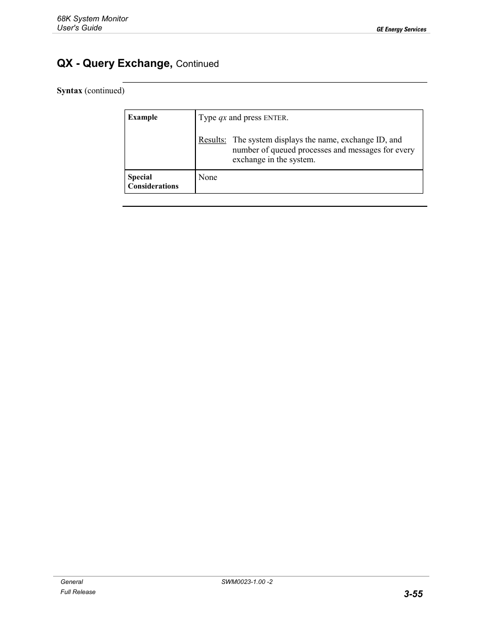 Qx - query exchange | GE 68K System User Manual | Page 81 / 112