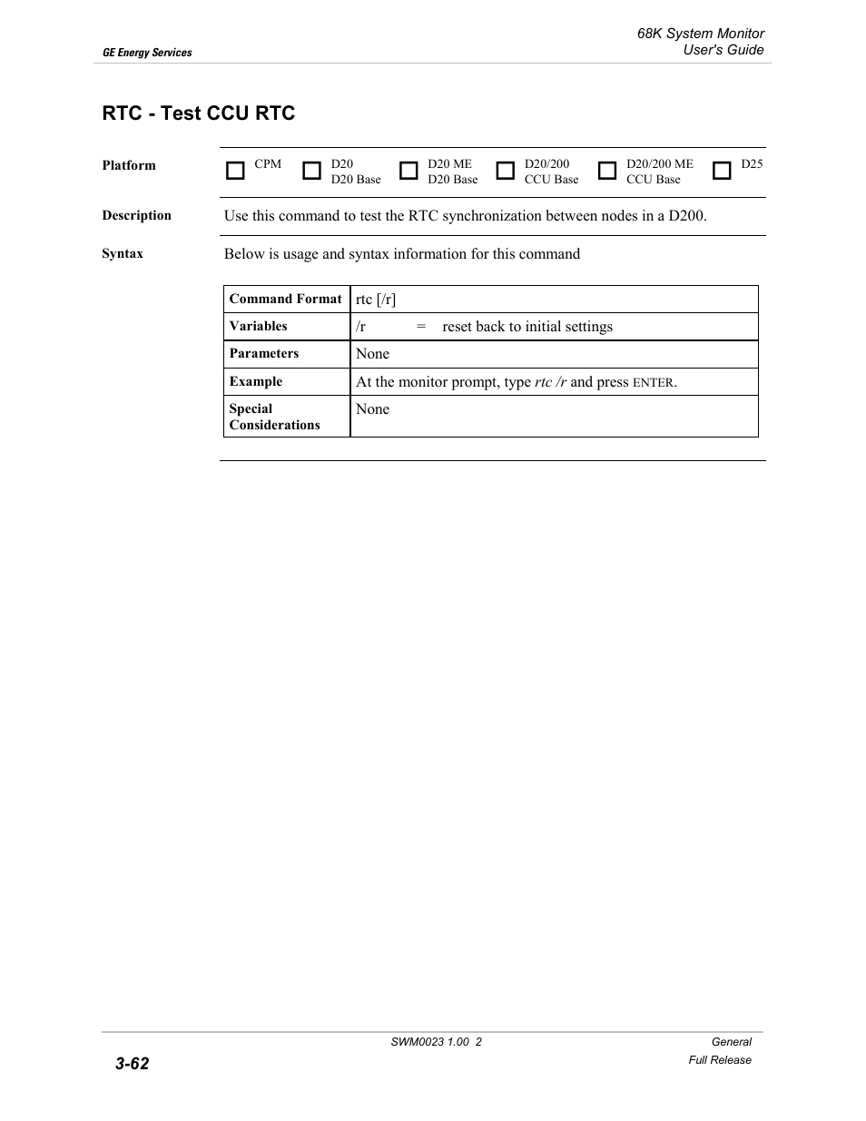 Rtc - test ccu rtc, Test ccu rtc -62 | GE 68K System User Manual | Page 88 / 112