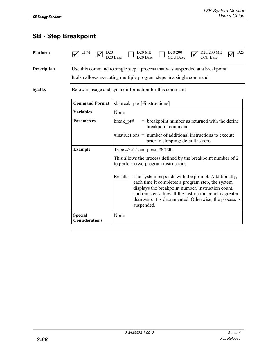 Sb - step breakpoint, Step breakpoint -68 | GE 68K System User Manual | Page 94 / 112