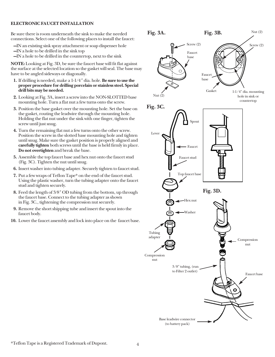 Electronic faucet installation, Fig. 3c. fig. 3a. fig. 3b. fig. 3d | GE SMARTWATER GNUL30Z User Manual | Page 4 / 9