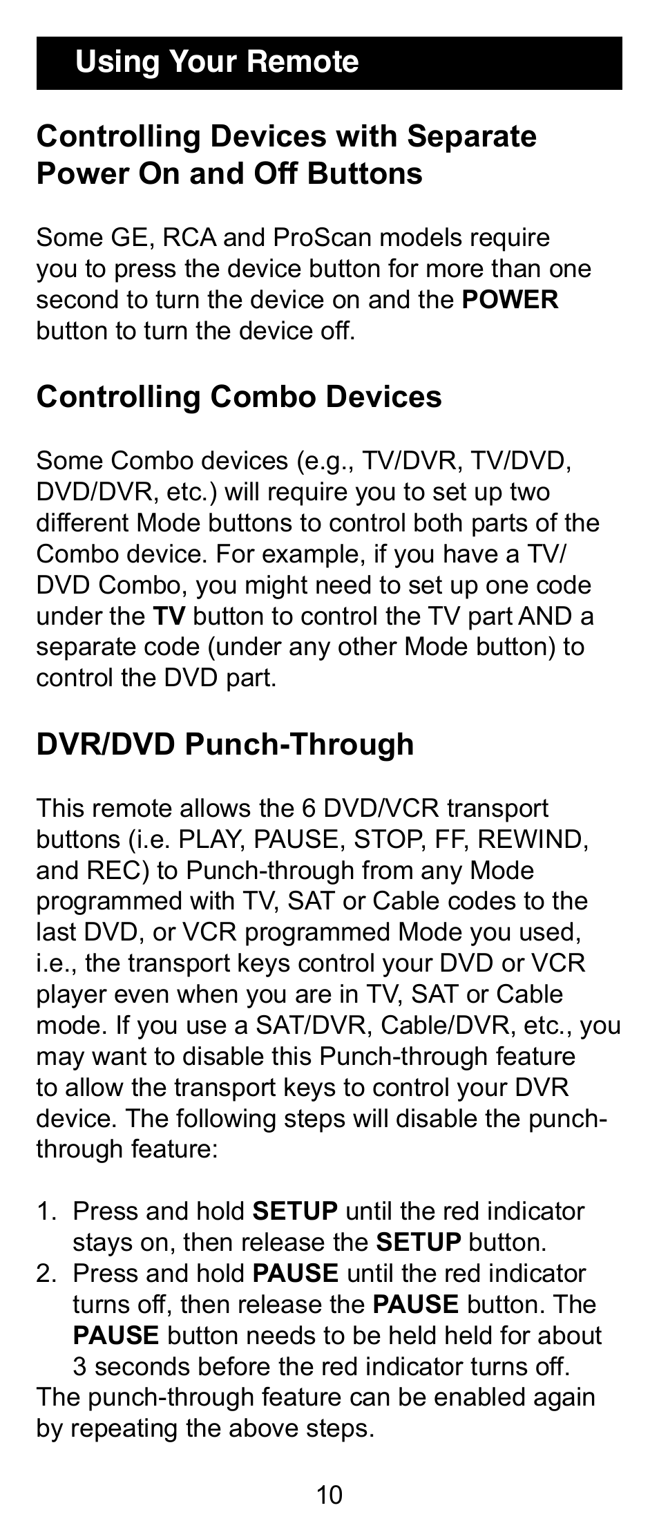 Controlling combo devices, Dvr/dvd punch-through | GE 24962 User Manual | Page 10 / 16